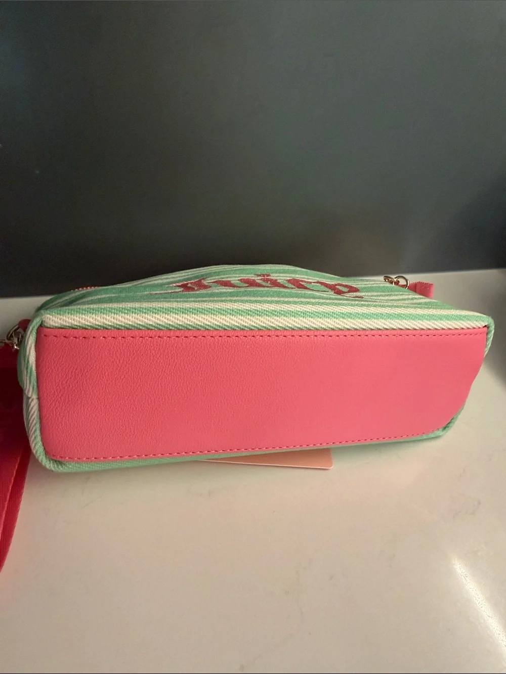 Juicy Couture Mint & Hot Pink Striped Wristlet Pouch